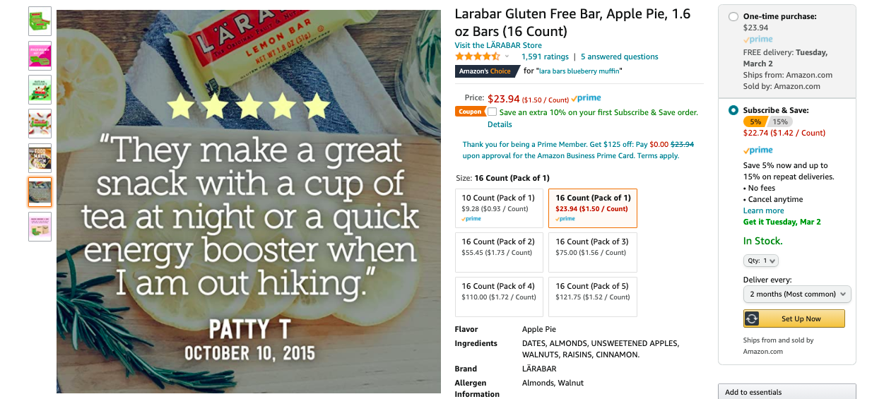 LARABAR amazon product review example