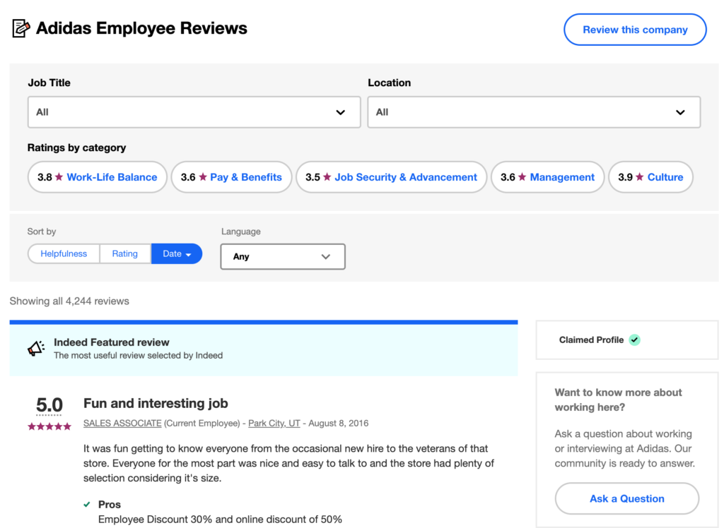 Adidas Employee Reviews
