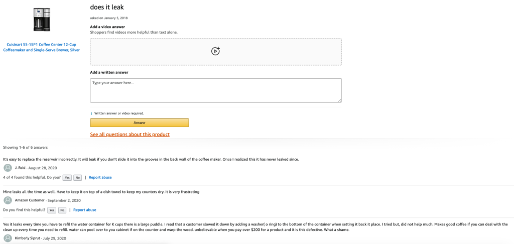 Customer Question Example Cuisinart