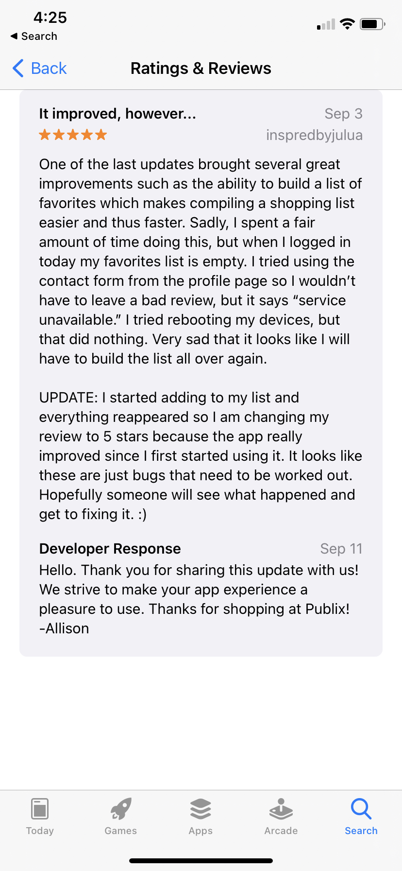 reviewer update after developer response