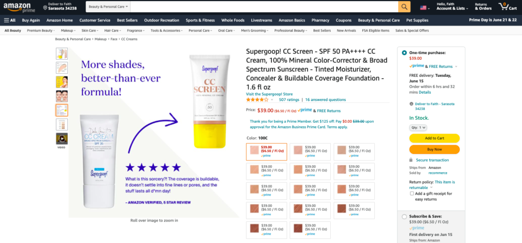 Supergoop Amazon Listing