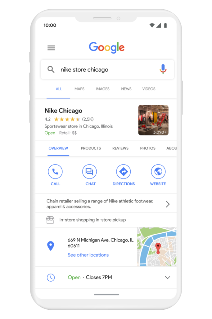 Nike Store Chicago Google Business Messages